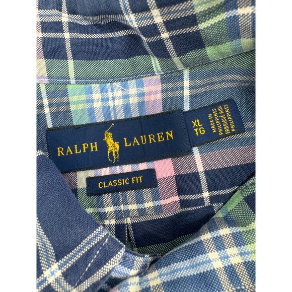 Polo Ralph Lauren Men Oxford Shirt Madras Short Sleeve Button Up Classic Fit XL - Picture 4 of 4